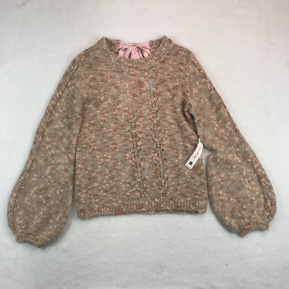 Willow & Clay Sweater Womens Small NEW Beige Marled Ribbon Tie Back Mohair Wool